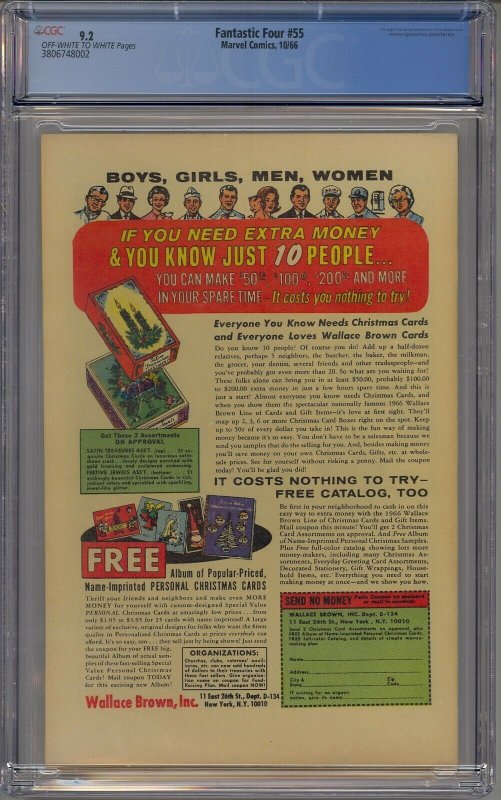 FANTASTIC FOUR #55 CGC 9.2 THING VS SILVER SURFER