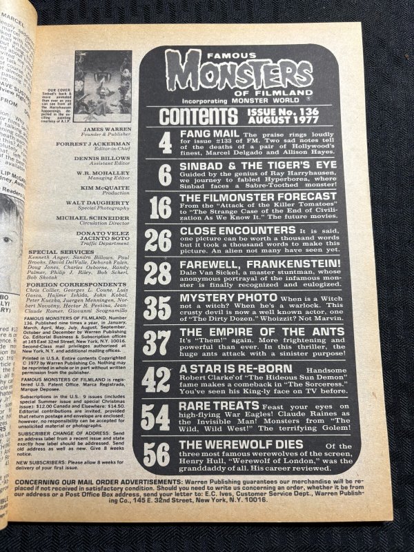 1977 FAMOUS MONSTERS Magazine #136 FN- 5.5 SInbad Tiger's Eye / Frankenstein