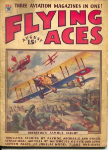 Flying Aces 8/1934-Philp Strange-hero pulp-Donald E Keyhoe-famous cover-VG-