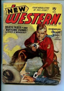 NEW WESTERN-NOV 1945-VIOLENT PULP FICTION-ACE OF SPADES POKER COVER-good/vg