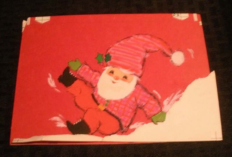 MERRY CHRISTMAS Santa Claus Playing in Snow 7.5x5.5 Greeting Card Art #56