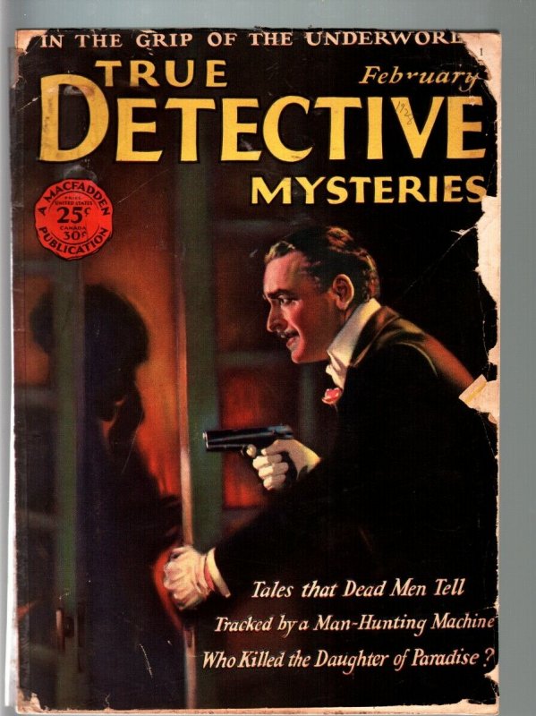 TRUE DETECTIVE MYSTERIES PULP-FEB 1928-BLACK HAND-CRIME-HORROR--TERROR FR/G
