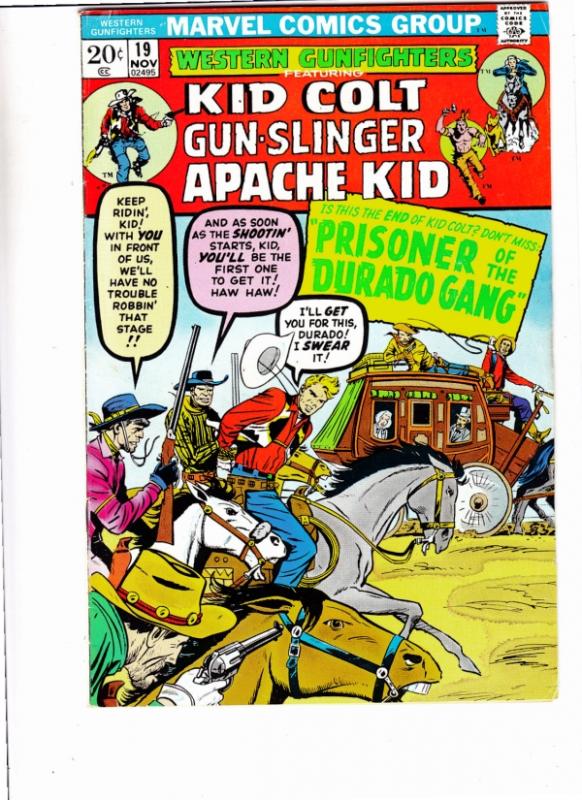 Western Gunfighters #19 (Nov-73) VF+ High-Grade Kid Colt, Gun-Slinger, Apache...