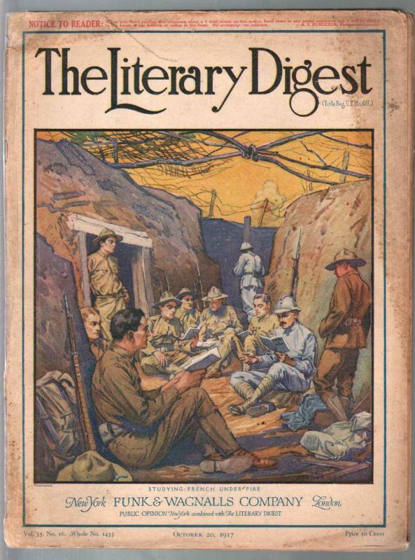 Literary Digest 10/20/1917-WWI cover-photos-ads-info-pulp thrills-G