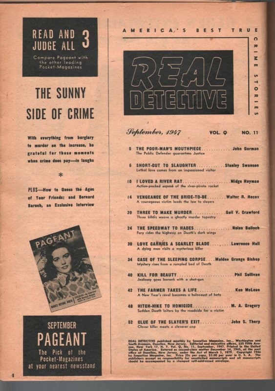 Real Detective-9/1947-violent-lurid pulp thrills-pin-up girl socking cover-G/VG