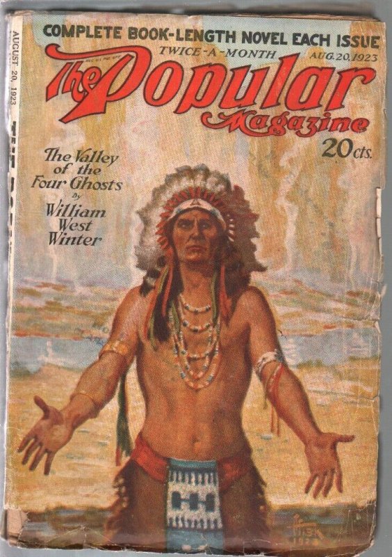 Popular 8/20/1923-Harry T Fisk Indian cover-adventure & mystery pulp-VG