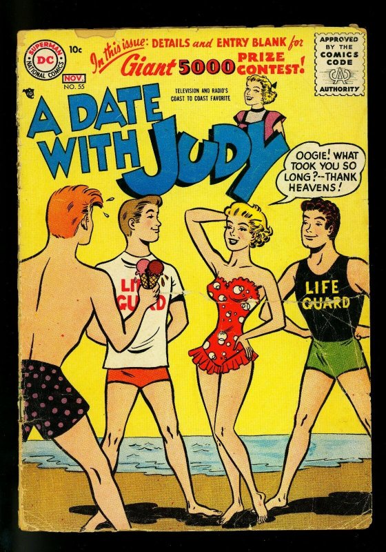 Date with Judy #55 1956- swimsuit & ice cream cover- DC  Humor- FAIR