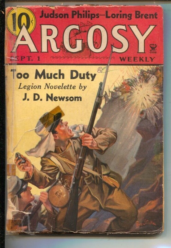 Argosy Pulp 9/1/1934-Paul Stahr Foreign Legion Battle cover-Black Panther b...