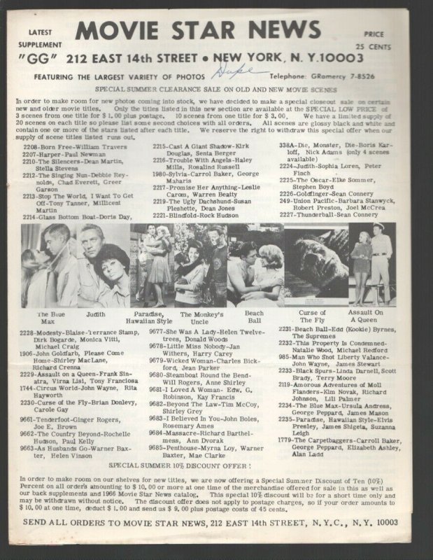 Movie Star News Mail Order Sales Catalog Supplement #GG 1960's-Irving Klaw-8 ... 