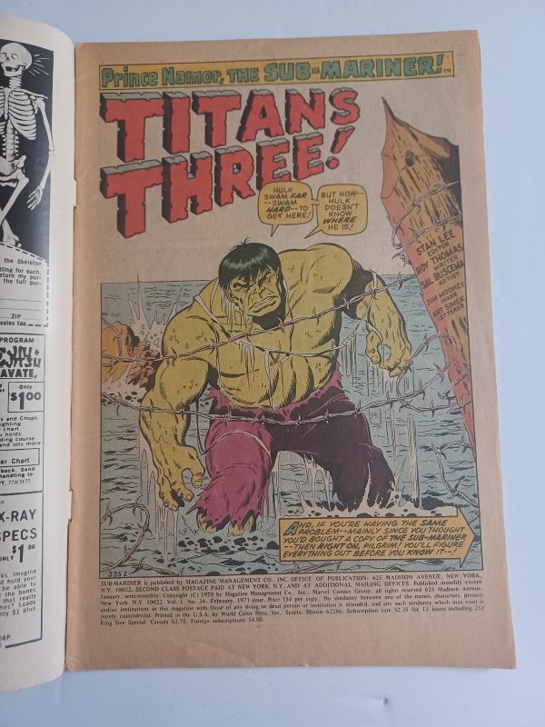 Sub-Mariner #34  Namor -Hulk -Silver Surfer - prelude 1st Defenders - 1971 -VG