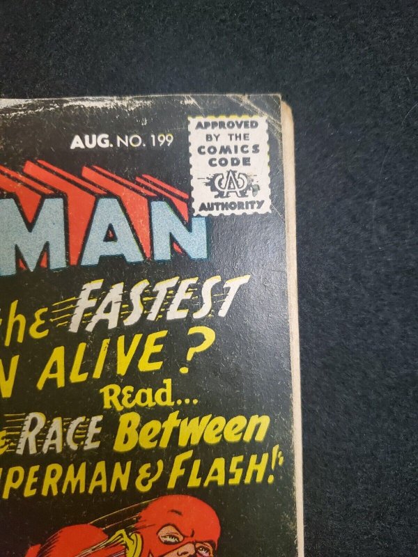 Superman #199 Key 1st Superman Vs. Flash Race 1967 DC VG