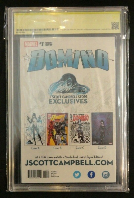 Domino #1 Variant Cover Graded CBCS 9.8 Signed Campbell 1st App Greywing Outlaw