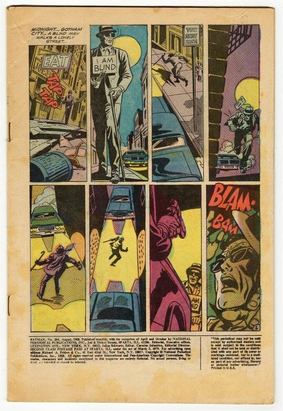 Batman #204 ORIGINAL Vintage 1968 DC Comics (Coverless)  