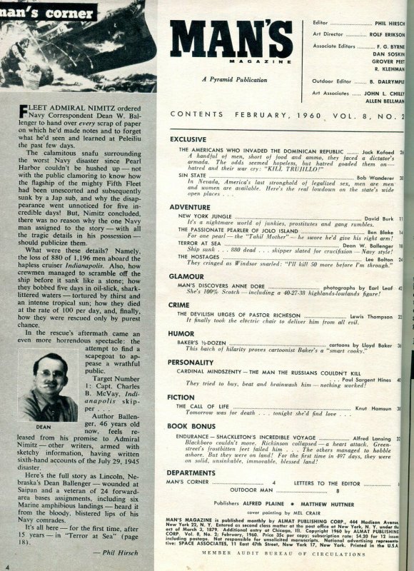 Man's Magazine February 1960-TEEN-AGE TERROR LAND/CHEESECAKE FN