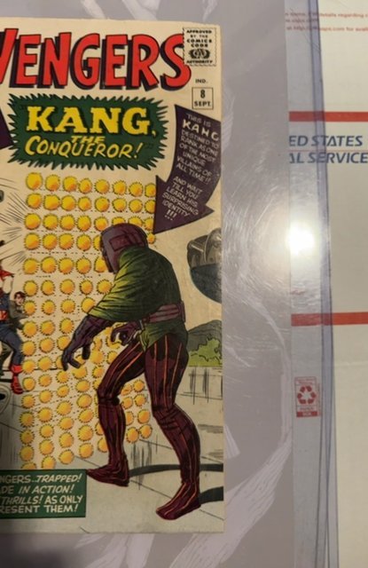 Avengers #8, 1st appearance of Kang the Conqueror, 1964, see description