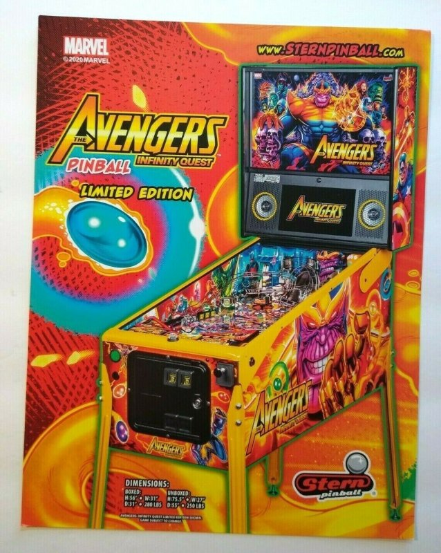 Avengers Infinity Quest Limited Edition Pinball FLYER Marvel Comic Superhero Art 