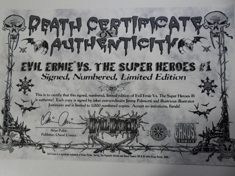 Evil Ernie vs. The Superheroes #1 (1995) VG/FN Con See desc. Signed W/ COA!