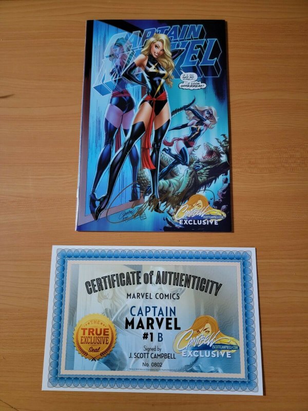 Captain Marvel #1 B Signed J Scott Campbell ~ NEAR MINT NM ~ 2019 Marvel Comics