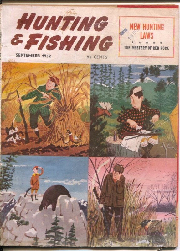 Hunting and Fishing 9/1952-Dan Siculan cover art-pix-info-ads-Mystery of Red ...