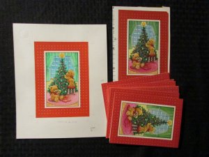 TEDDY BEAR TREE 8x10 #4154 Christmas Greeting Card Art w/ Stat & 19 Cards