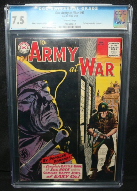 Our Army at War #91 - 1st Booklength Sgt. Rock Story - CGC Grade 7.5 - 1960 