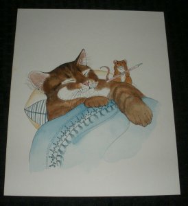 GET WELL SOON Sick Cat w/ Mouse 8.5x10.5 Greeting Card Art #1605