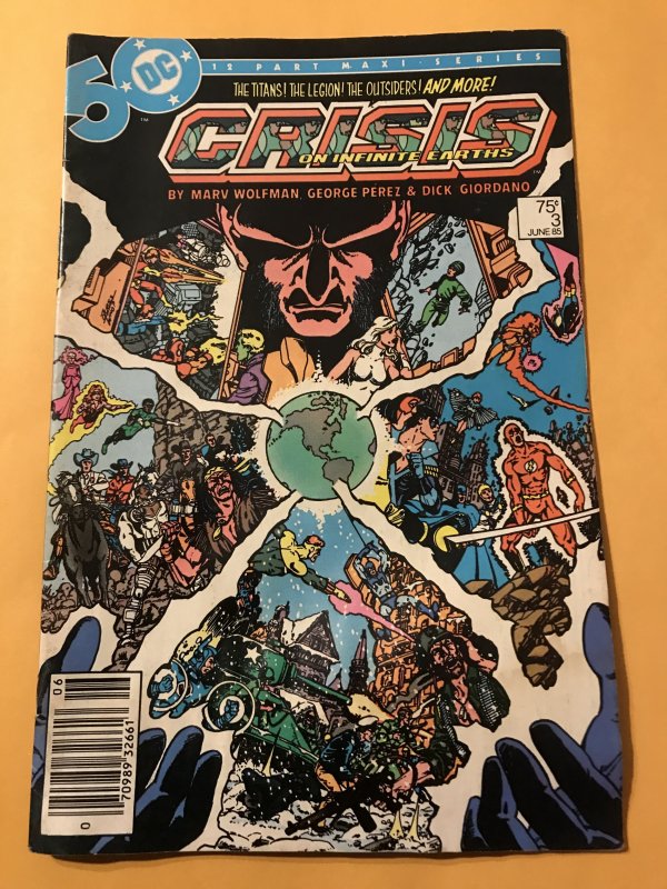 Crisis on Infinite Earths #3 : DC 6/85 Gd; filler - reader; George Perez art