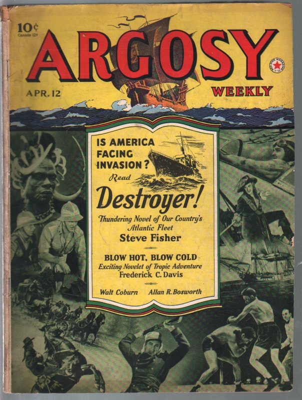 Argosy 4/12/1941-pre WWII-Zorro movie-pulp thrills-Walt Coburn-VG