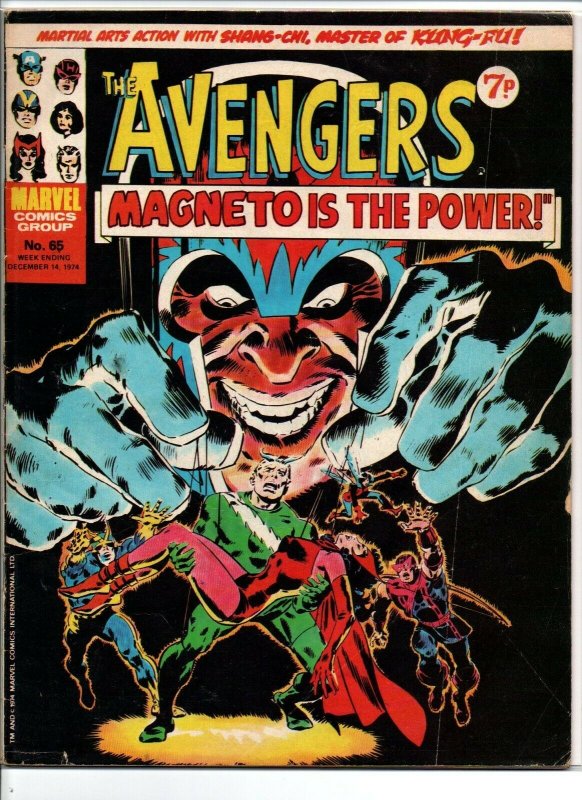 Avengers #65 - vs Magneto - Marvel UK - Magazine Size - 7p - 1974 - FN/VF