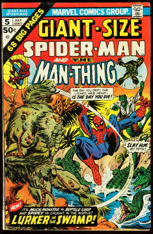 GIANT SIZE SPIDER-MAN #5-MARVEL-MAN-THING VF