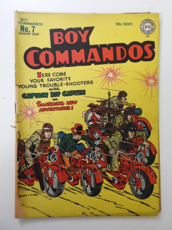 Boy Commandos #7 (1944) PR Cond Book-length spine split, centerfold detached