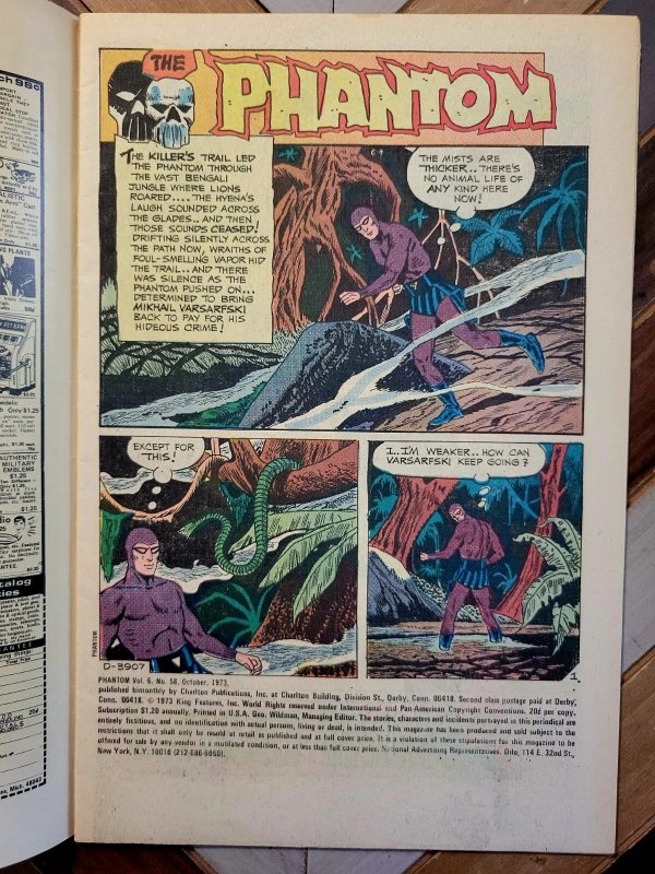 The Phantom #58 FN 6.0 (Charlton Comics 1974) Pat Boyette Cover & Art 3 Stories!