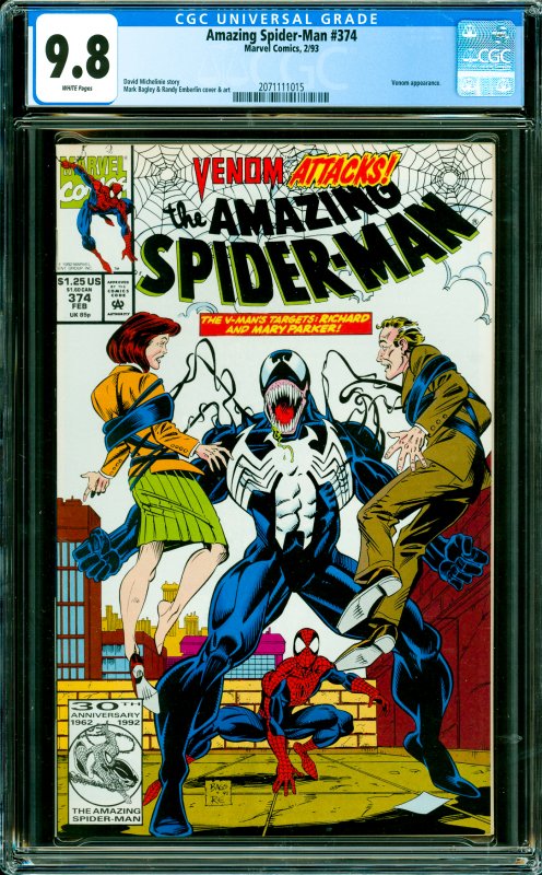 Amazing Spider-Man #374 CGC Graded 9.8 Venom appearance.