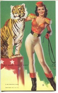 MAG: Zoe Moezert Mutoscope Arcade Card 1940's-Tiger-Pin-up girl-VF