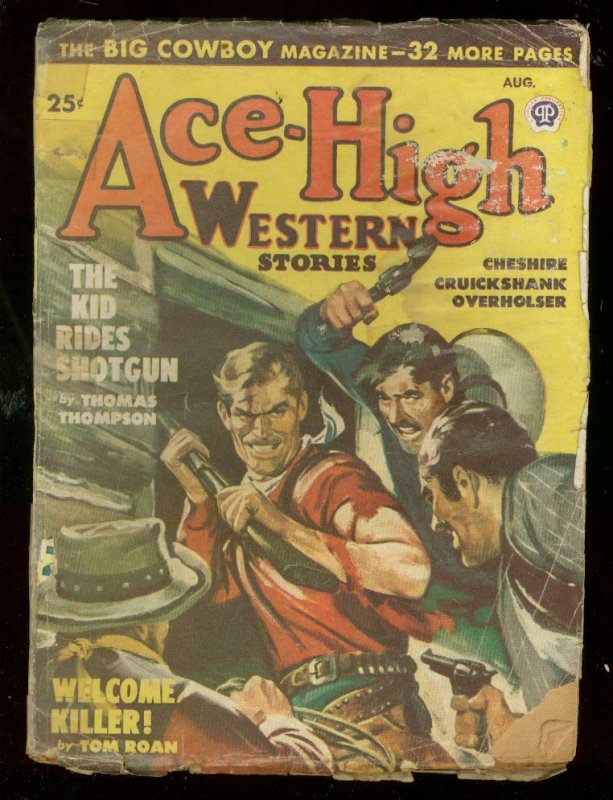 ACE-HIGH WESTERN PULP-AUG 1948-BRUTAL COVER-TOM ROAN FR/G