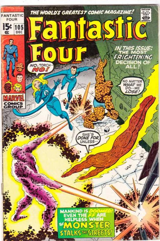 Fantastic Four #105 (Dec-70) FN Mid-Grade Fantastic Four, Mr. Fantastic (Reed...