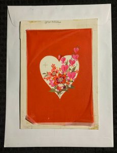 HAPPY VALENTINES DAY Orange Flowers in Red Heart 6.5x9 Greeting Card Art #V3826