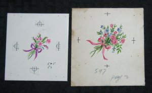 MOTHERS DAY Small Roses w/ Pink Ribbon 2pcs 4x4.5 Greeting Card Art #505 597