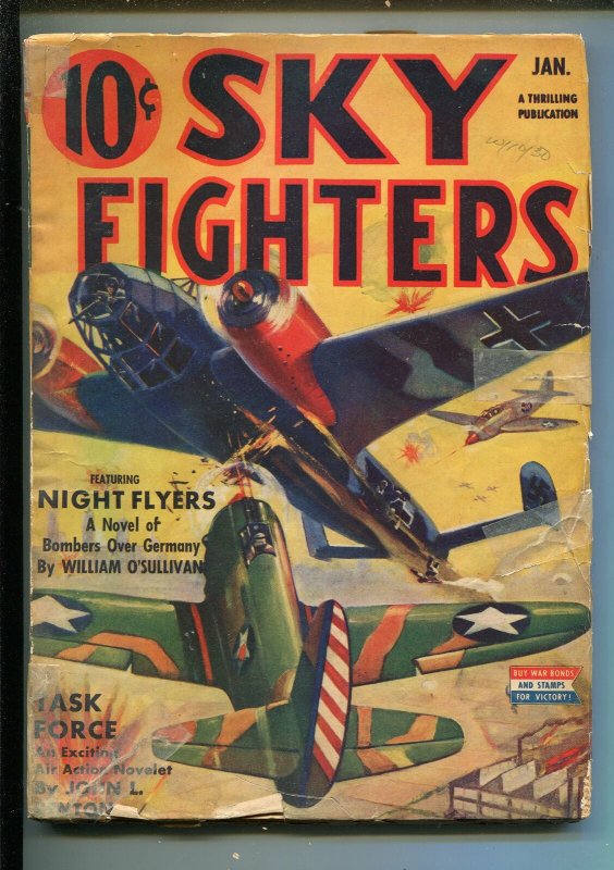 SKY FIGHTERS 1/1943-AIR WAR PULP-THRILLS-WWII-GERMAN BOMBERS-US PLANES-vg minus