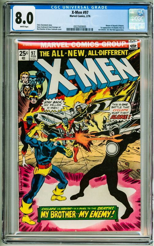 The X-Men #97 (1976) CGC 8.0! White Pages! 1st Appearance of Lilandra!