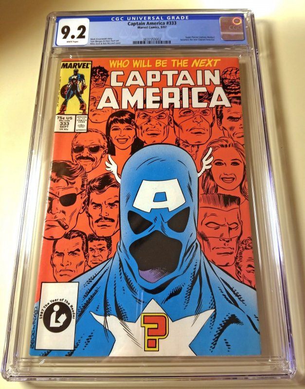 Captain America #333 CGC 9.2 White Pages John Walker Super Patriot FREE SHIPPING