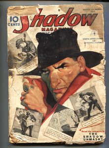 SHADOW 1937 AUG 1 //  RARE Pulp Magazine // Shadow Unmasked