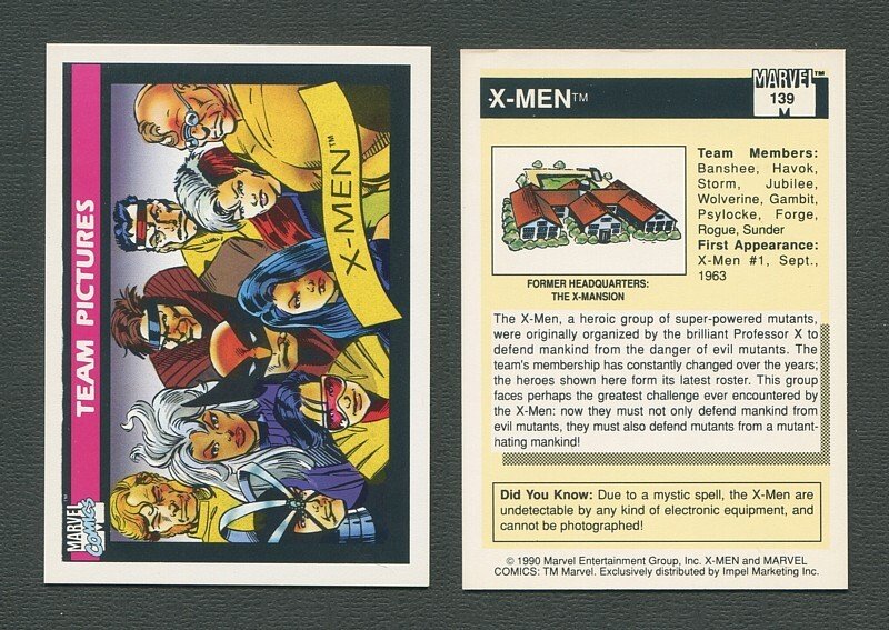 1990 Marvel Comics Card  #139 (X-Men Team) / NM-MT