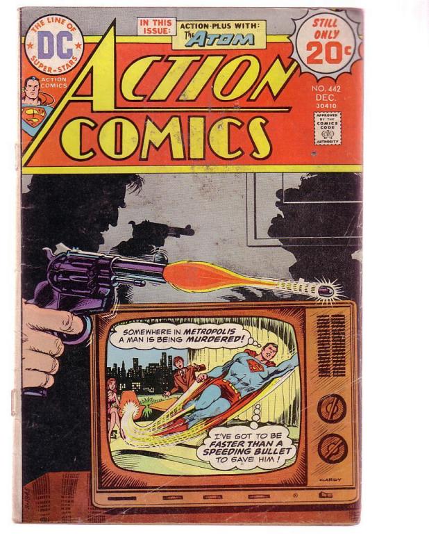 ACTION COMICS #442 1974-SUPERMAN-DC COMICS TV SET COVER G