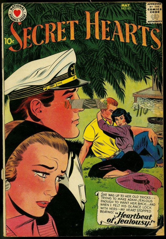 SECRET HEARTS #63 1960-DC ROMANCE-LOVE TRIANGLE COVER! FR/G