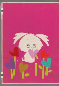 VALENTINE Cut Paper Dog Eating Heart Flowers 7x9 Greeting Card Art #V3209