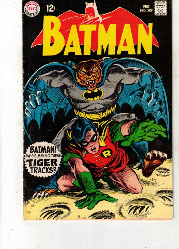 Batman #209 1969 Mid-High-Grade black Robin cover! 1st Bat-Tiger! BEANTOWN FN/VF