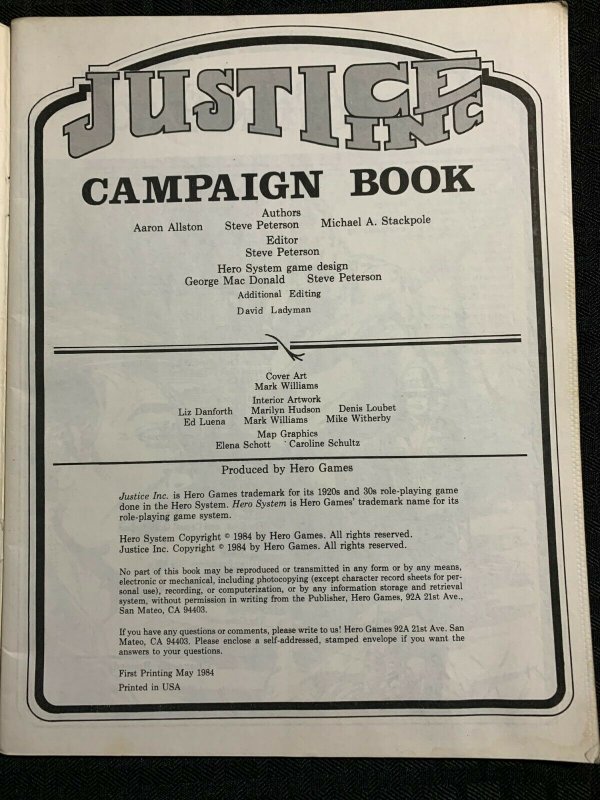 1984 JUSTICE INC Campaign Book G/VG 3.0 1st Printing / Fisherman Collection