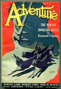 Adventure Pulp March 1st 1931-Wolves of Howling Butte- Harold Lamb FN- 