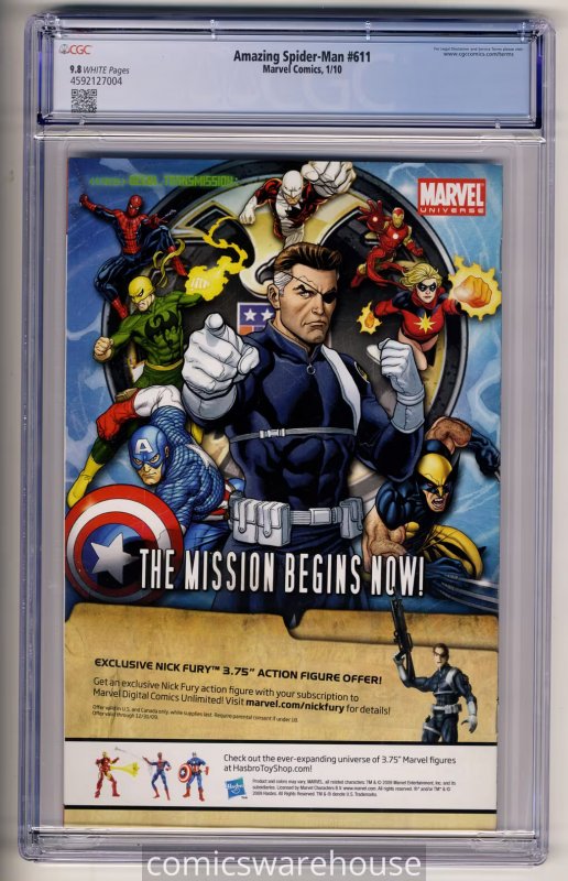 AMAZING SPIDER-MAN #611 (MARVEL 1/10) CGC 9.8 SKOTTIE YOUNG COVER WHITE PAGES